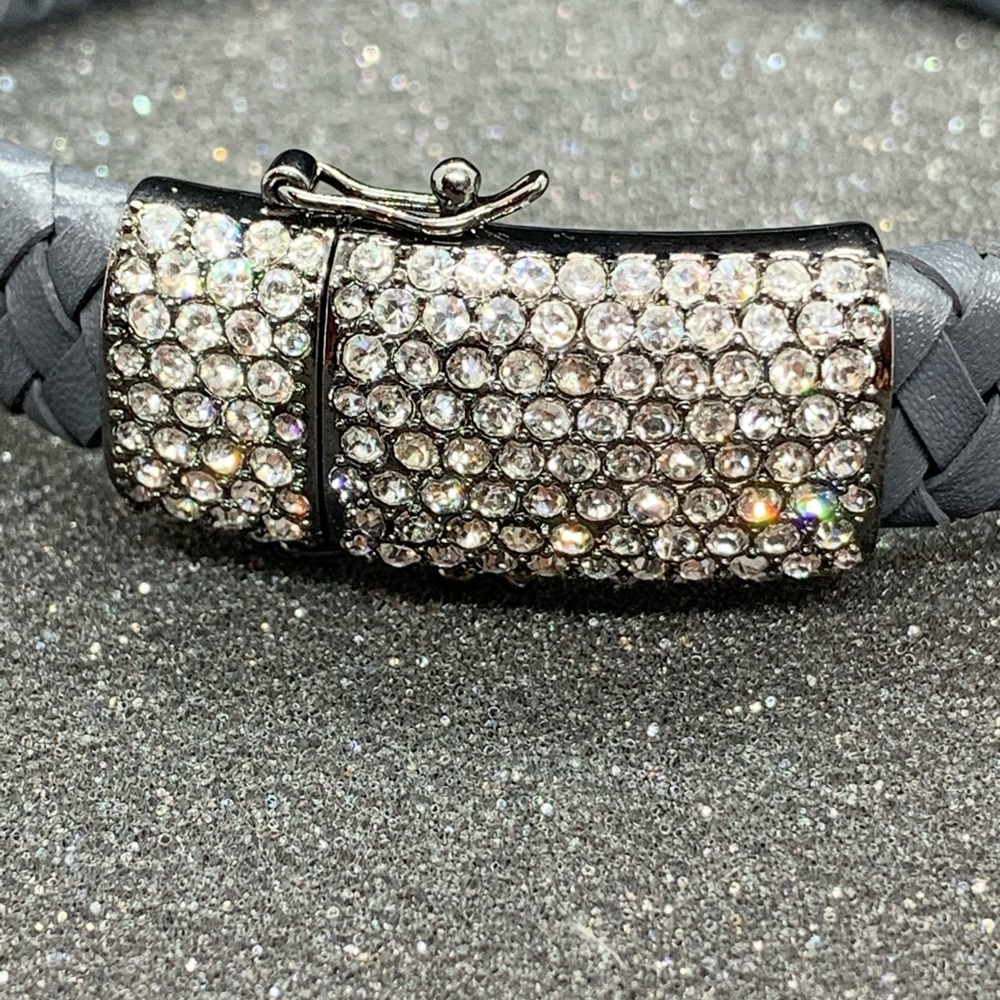Joan Boyce Pave Leather Bangle Bracelet